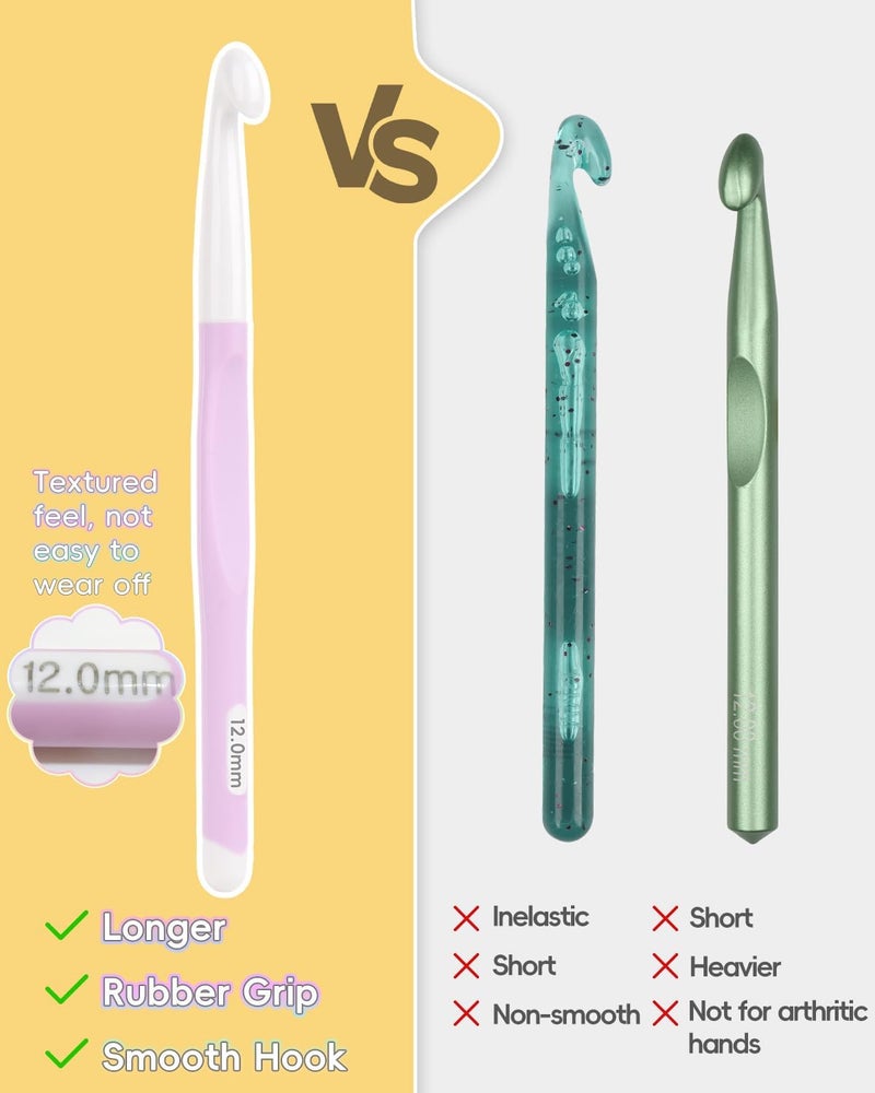 Aeelike Crochet Hooks 8mm, 10mm, 12mm,15mm, 20mm, Ergonomic Crochet Hooks Set with Large Rubber Handle for Chunky Yarn Weaving Blanket DIY Crafts,Ideal Gift - Image 2